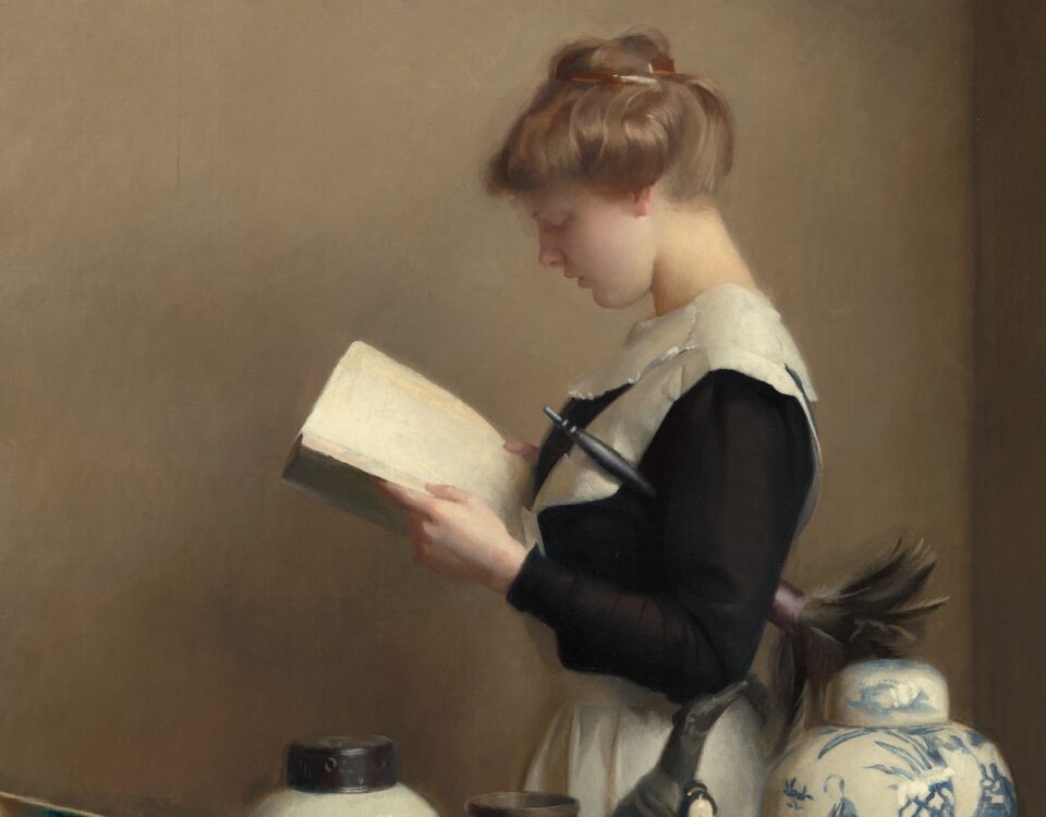 Fragment obrazu “Służąca” Williama McGregora Paxtona zapomniane zawody w pałacach