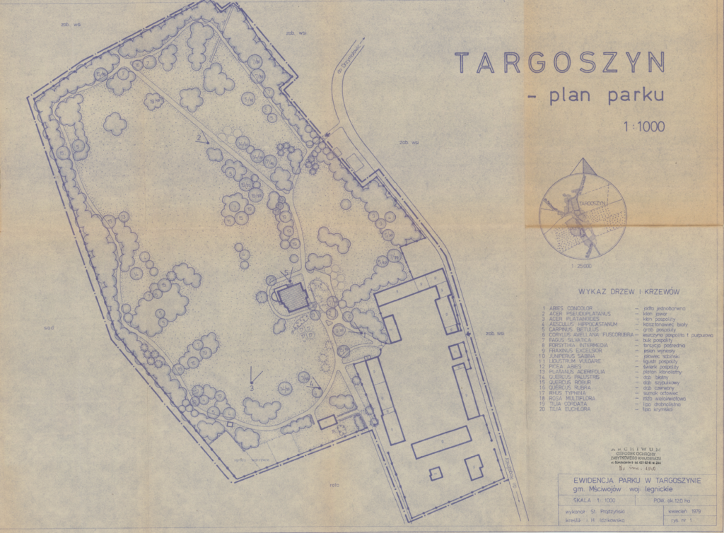 park w targoszynie plan z 1979 roku